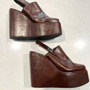 Rare! Jeffrey Campbell Chocolate Brown Sling-Back Platform Wedges. Size 12M